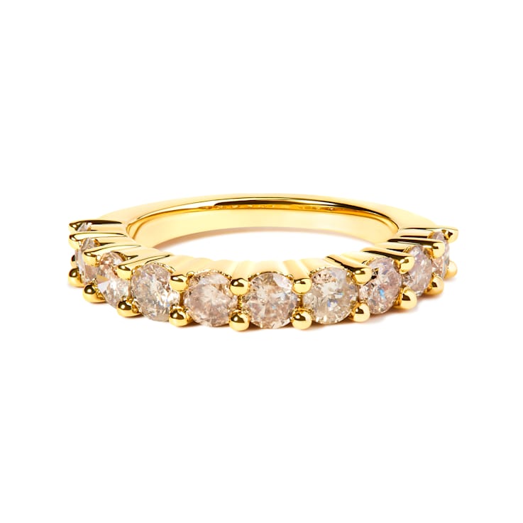 14K Yellow Gold Over Sterling Silver 2.0ctw Round Diamond 10 Stone  Anniversary Band Size