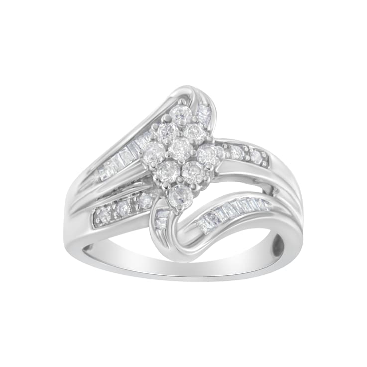 10K White Gold 1/2ctw Diamond Cluster Ring (H-I Clarity, I2-I3 Color)