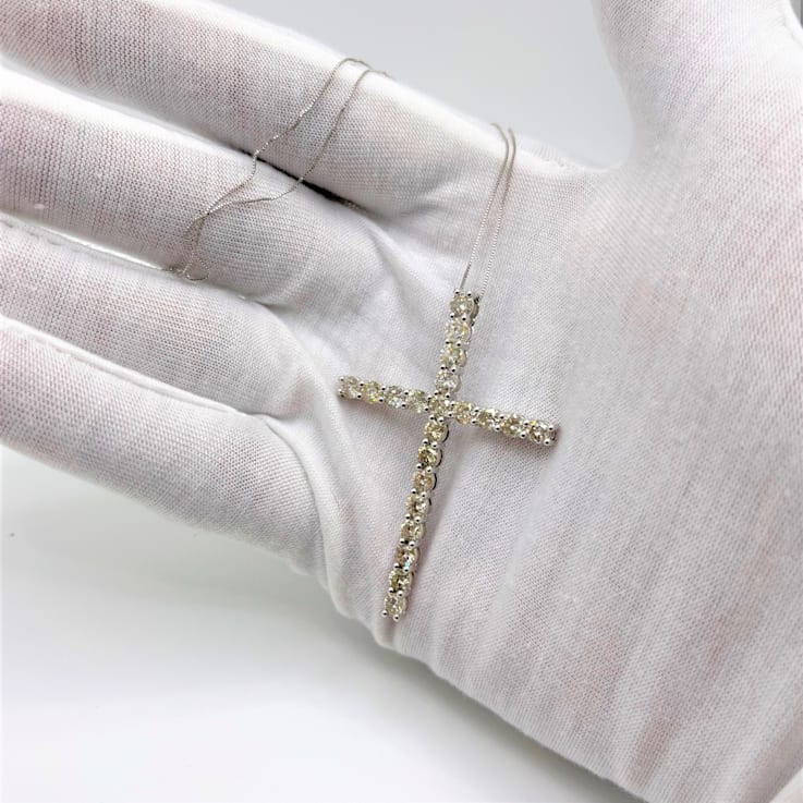 Sterling Silver 4.0ctw Diamond 2-1/4" Cross Pendant with Box
Chain(I-J Color, I1-I2 Clarity) - 18"
