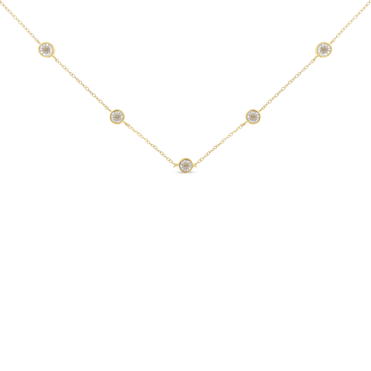 10K Two-tone Gold Over Sterling Silver Diamond Station Necklace (1/2
cttw, K-L Color, I2-I3 Clarity)
