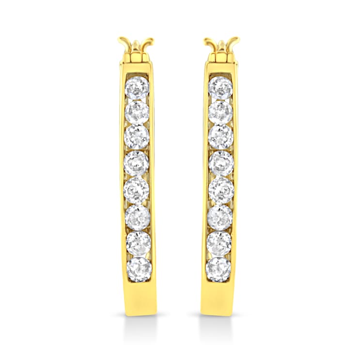 14k Yellow Gold Over Sterling Silver 1.0ctw Channel Set Brilliant Round
Cut Diamond Hoop Earrings