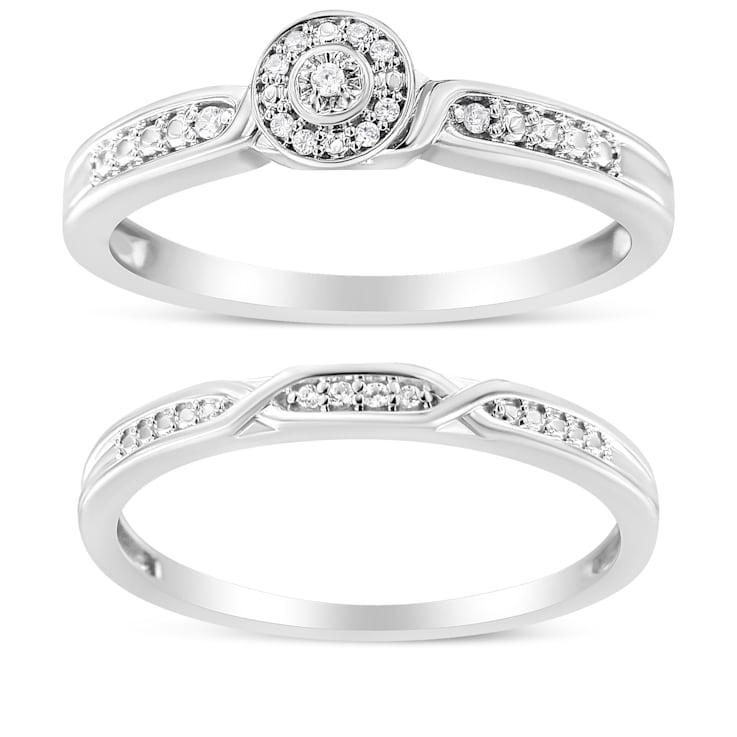 Sterling Silver Diamond Accent Frame Twist Shank Bridal Set Ring and Band