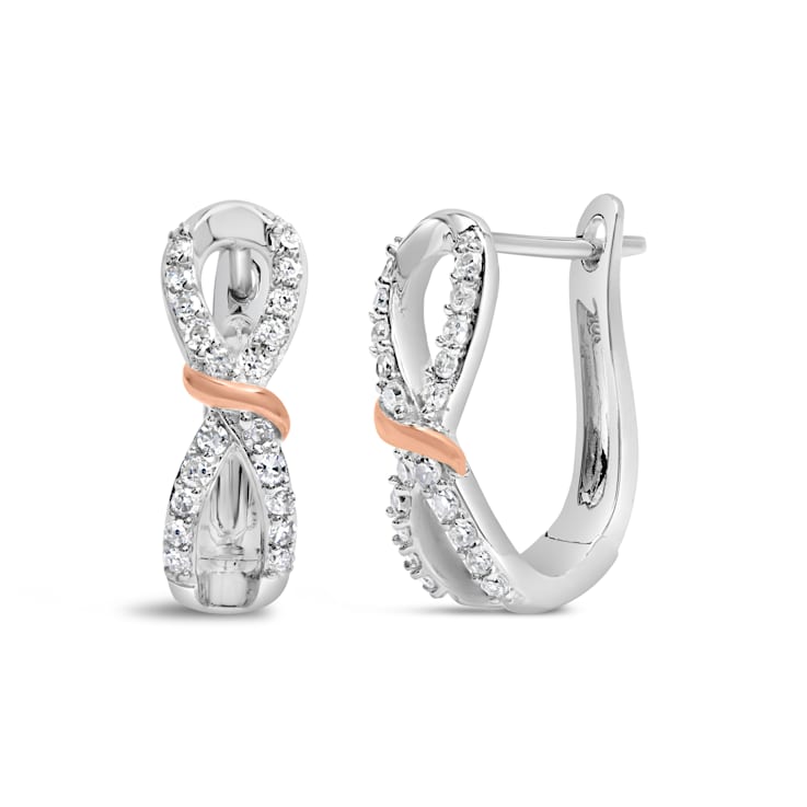 10K Two-tone Gold 1/3 Cttw Diamond Infinite and Ribbon Hoop Earrings
(H-I Color, I1-I2 Clarity)