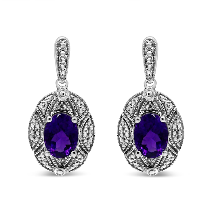 Sterling Silver Diamond Accent and 8x6mm Purple Oval