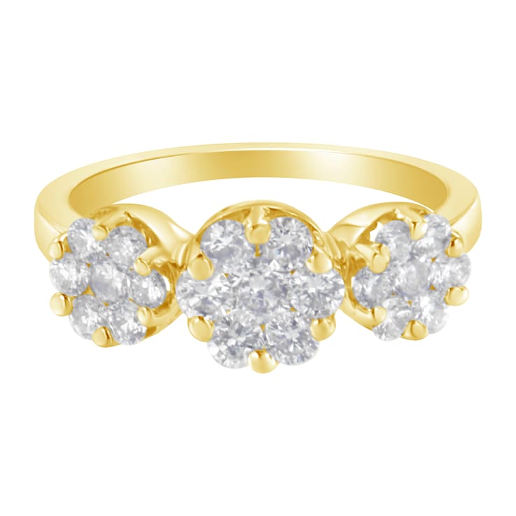 14K Yellow Gold 1-1/4ctw Diamond Three Round Floral Cluster Ring (H-I
Color, SI2-I1 Clarity)