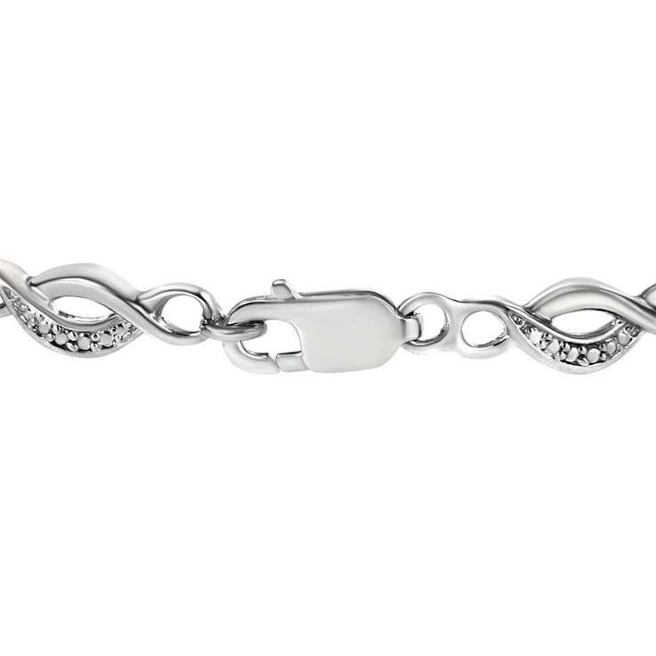 Sterling Silver Prong Set Diamond Accent Curved Spiral Link Bracelet