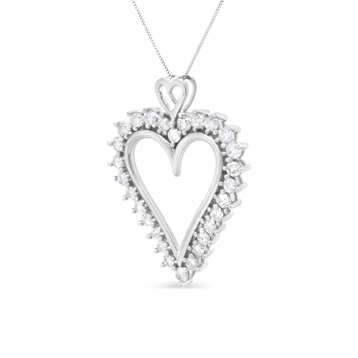 Sterling Silver 1 3/4ctw Round Diamond Lined Open Heart Pendant w\chain 18"