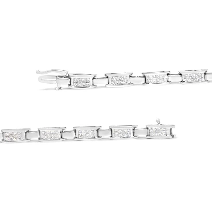 14K White Gold 2.0ctw Princess Cut Invisible Set Diamond Rectangular
Link Bracelet