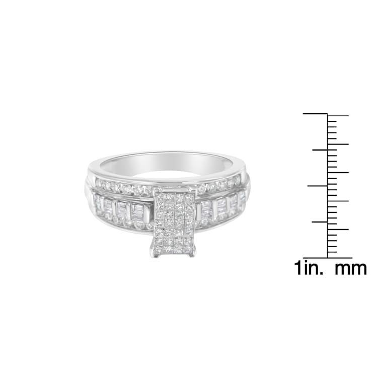 14K White Gold 1.0ctw Mixed-Cut Diamond Rectangle Ring(H-I Color, SI2-I1 Clarity)
