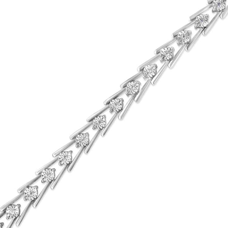 Sterling Silver 1/2 Cttw Diamond Double Swoosh Milgrain Style Tennis
Bracelet (I-J, I3) - 7.75"