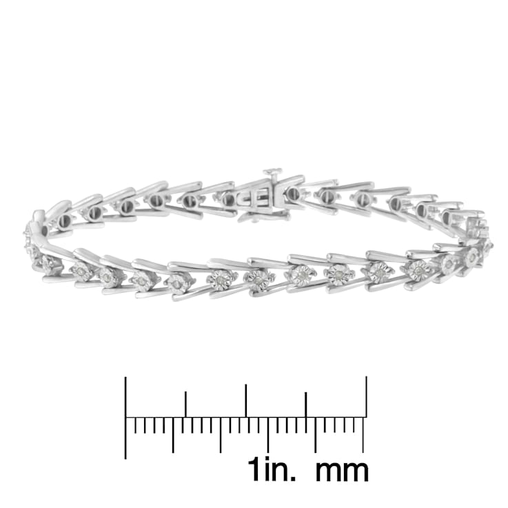 Sterling Silver .25ctw Miracle Set Diamond Sleek and Open "V"Bracelet