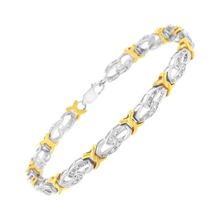 10k Yellow Gold Over Sterling Silver .25ctw Diamond Infinity and X Link Bracelet