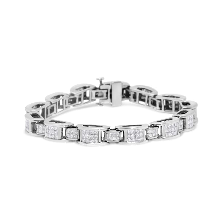 5.0 Cttw Diamond Invisible Set 14K White Gold Alternating Size D Shaped
Links Tennis Bracelet