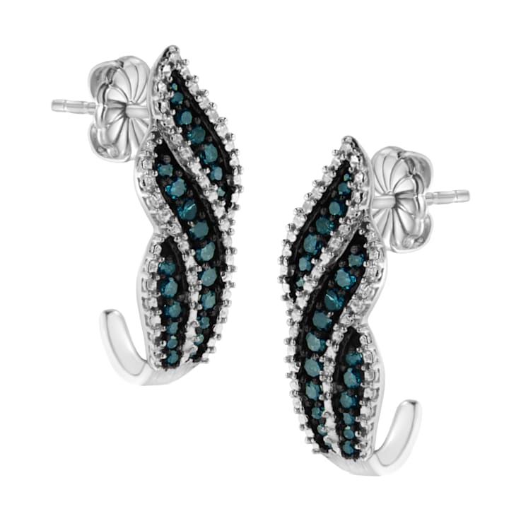 Sterling Silver .5ctw Treated Blue Diamond Dangling Stud Earrings