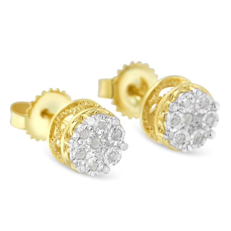 0.14ctw Rose-Cut Diamond Floral Cluster Button 10K Yellow Gold Over
Sterling Silver Stud Earrings