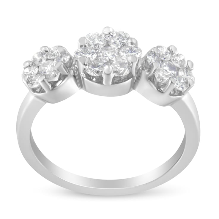 14K White Gold 1-1/4ctw Diamond Three Round Floral Cluster Ring (H-I
Color, SI2-I1 Clarity)