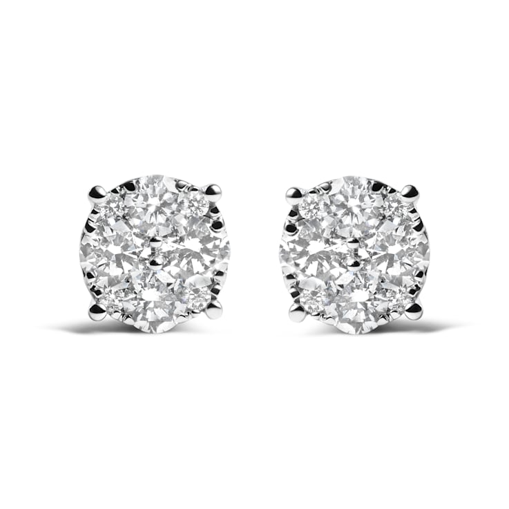 14K White Gold 2.00 Cttw Lab Grown Diamond Cluster Stud Earrings (G-H
Color, VS1-VS2 Clarity)