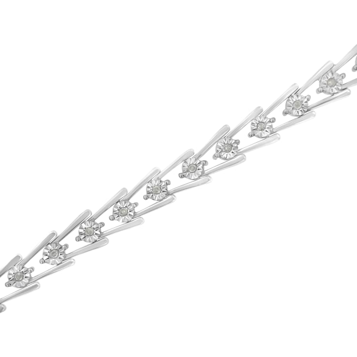 Sterling Silver .25ctw Miracle Set Diamond Sleek and Open "V"Bracelet