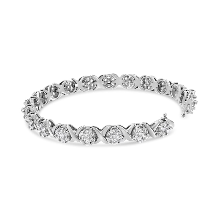 14K White Gold 6-1/3ctw Round Brilliant-Cut Diamond Round Cluster and
X-Link Tennis Bracelet