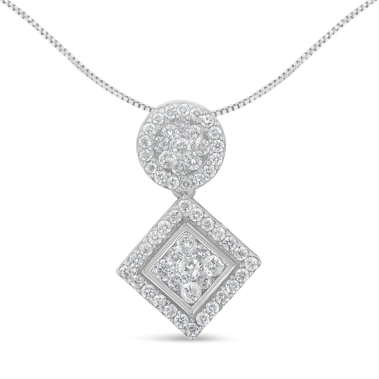14K White Gold 1.0ctw Diamond Pendant w\chain(H-I, I1-I2)
