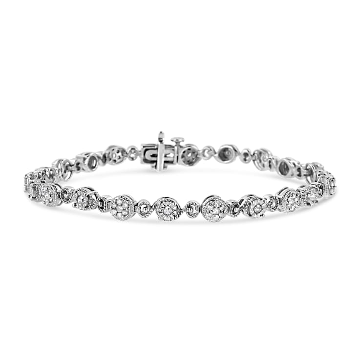 1.00ctw White Diamond Swirl Sterling Silver Tennis Bracelet