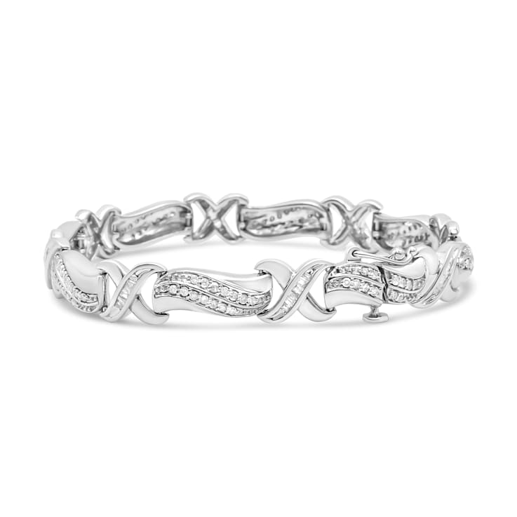 Sterling Silver 1 3/4 Cttw Diamond Wave and X Link Tennis Bracelet (I-J
Color, I3 Clarity) - 7"