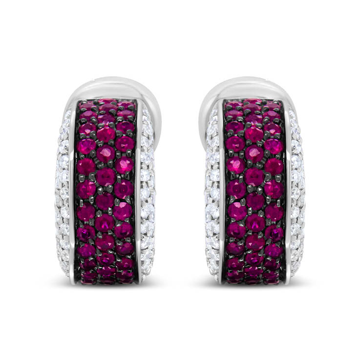 Black Rhodium Over 18K White Gold 3/4 Cttw Round Diamonds and Ruby
Huggie Hoop Earrings