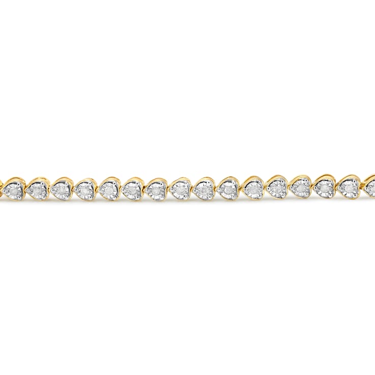 10K Yellow Gold Over Sterling Silver 1.0 Ctw Diamond Heart Tennis Bracelet