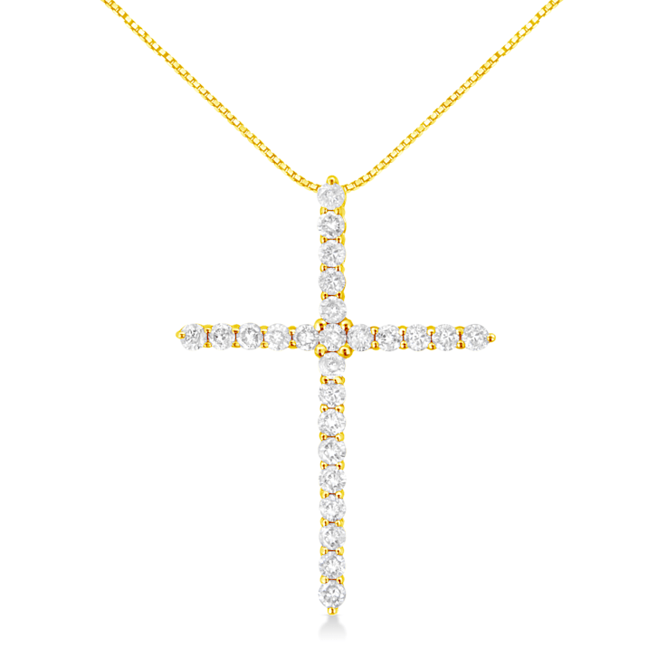 10K Yellow Gold 2.0ctw Round Diamond Cross Pendant with Box Chain (J-K
Color, I2-I3 Clarity) - 18"