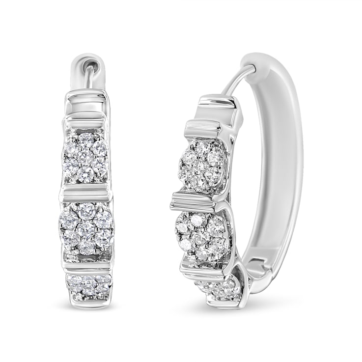 Sterling Silver 1/2ctw Lab Grown Round Diamond Floral Cluster Hoop Earrings