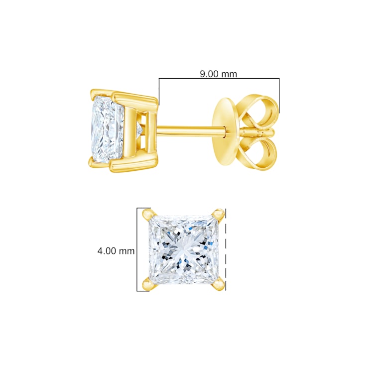 14K Yellow Gold AGS Certified 1/2ctw Princess-Cut Square Diamond
Solitaire Stud Earrings