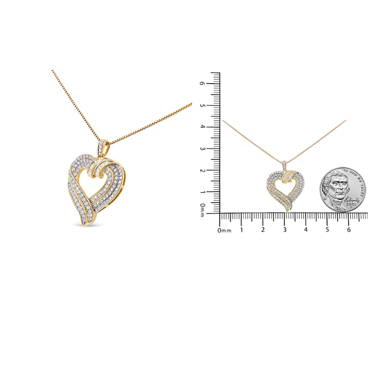 1.00ctw Baguette Diamond Open 14K Yellow Gold Over Sterling Silver Heart Necklace