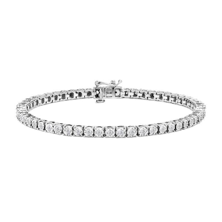 Sterling Silver 1.0ctw Miracle-Set Diamond Bezel Tennis Bracelet (I-J
Color, I3 Clarity)