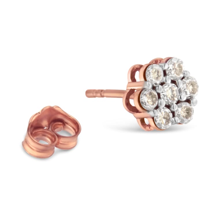 10K Rose Gold Diamond Floral Stud Earrings 0.50ctw