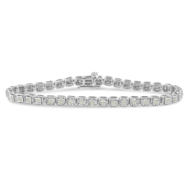 Sterling Silver 1.0ctw Diamond Miracle-Set Square Milgrain 7" Link
Tennis Bracelet