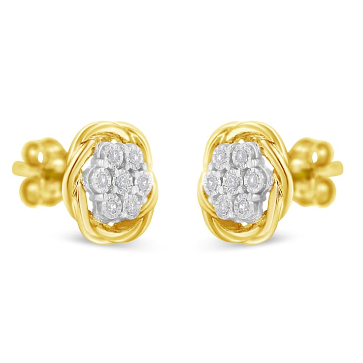 10K Yellow Gold Over Sterling Silver Diamond Rose Stud Earrings 0.15ctw