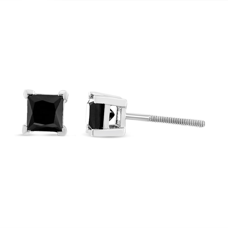 1.50ctw Princess-Cut Black Diamond Sterling Silver Stud Earrings
