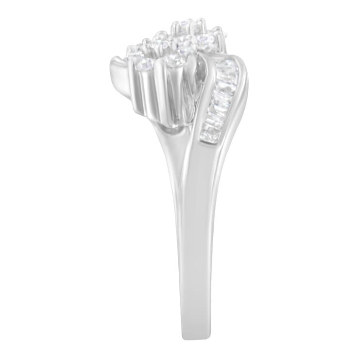 14K White Gold Round and Baguette Diamond Bypass Ring (1/2 cttw, H-I
Color, I1-I2 Clarity)