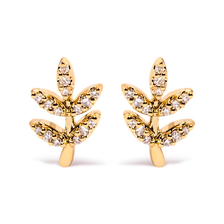 10K Yellow Gold 1/10 Cttw Diamond Accented Leaf and Branch Stud Earrings
(H-I Color, I1-I2 Clarity)