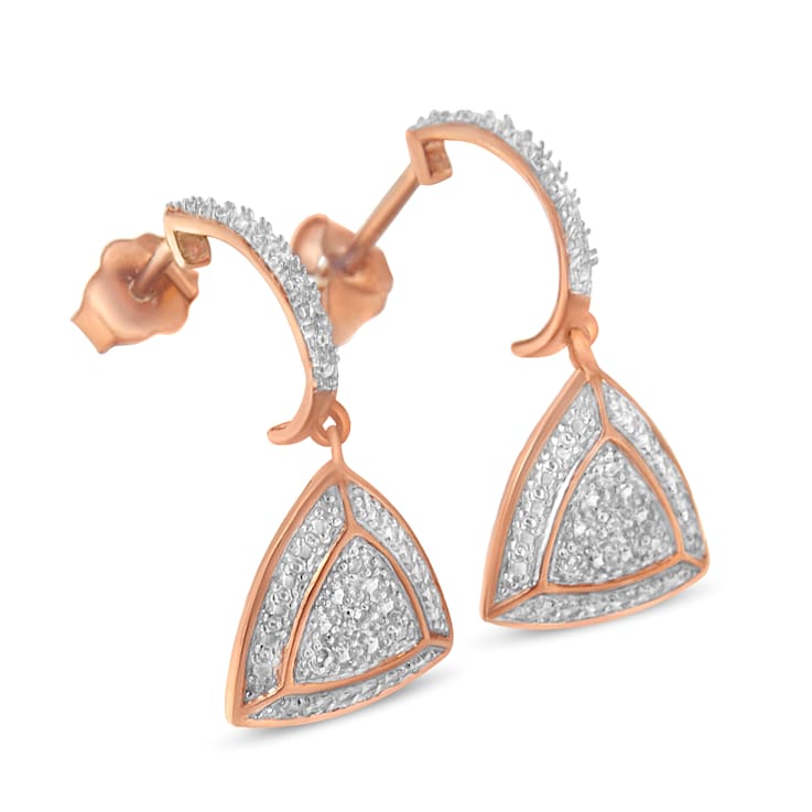 10K Rose Gold Over Sterling Silver Round Cut Diamond Fashion Dangle
Earrings .03ctw