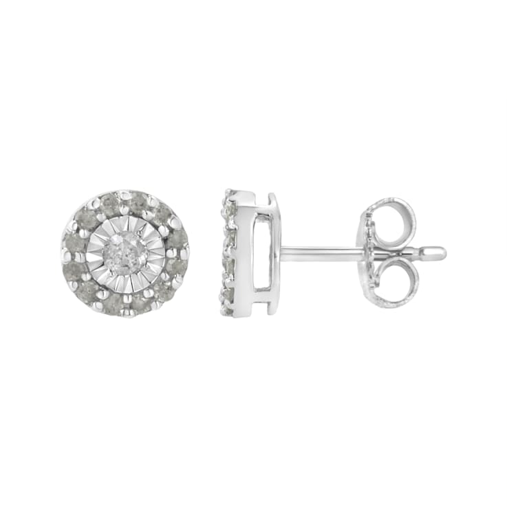 0.50ctw Round Diamond Sterling Silver Halo Stud Earrings