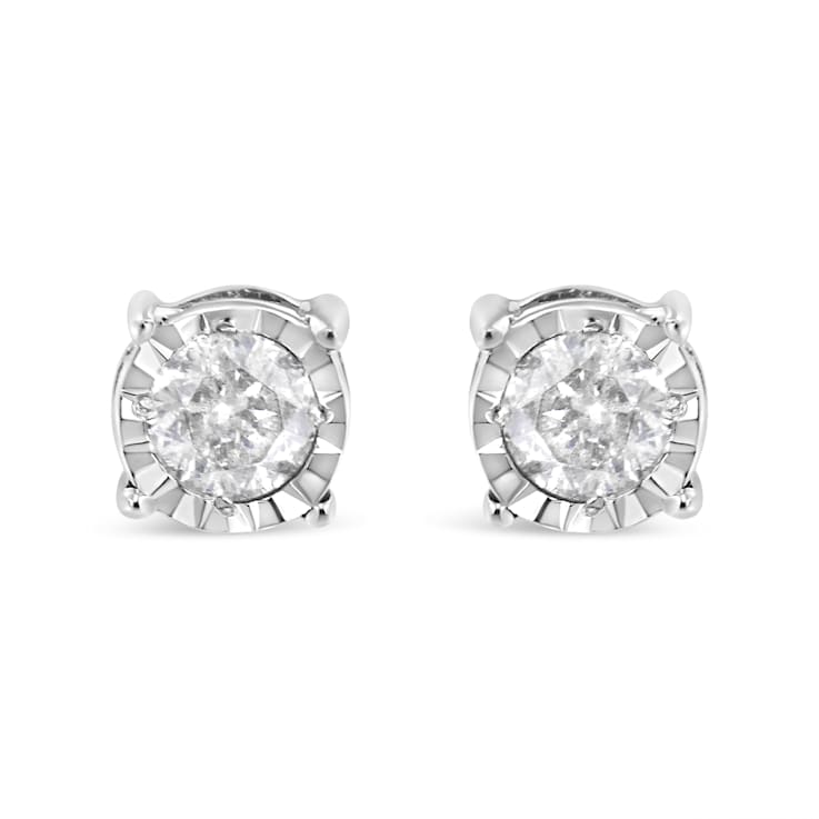 0.375ctw Round Miracle-Set White Diamond Solitaire Sterling Silver Stud Earrings