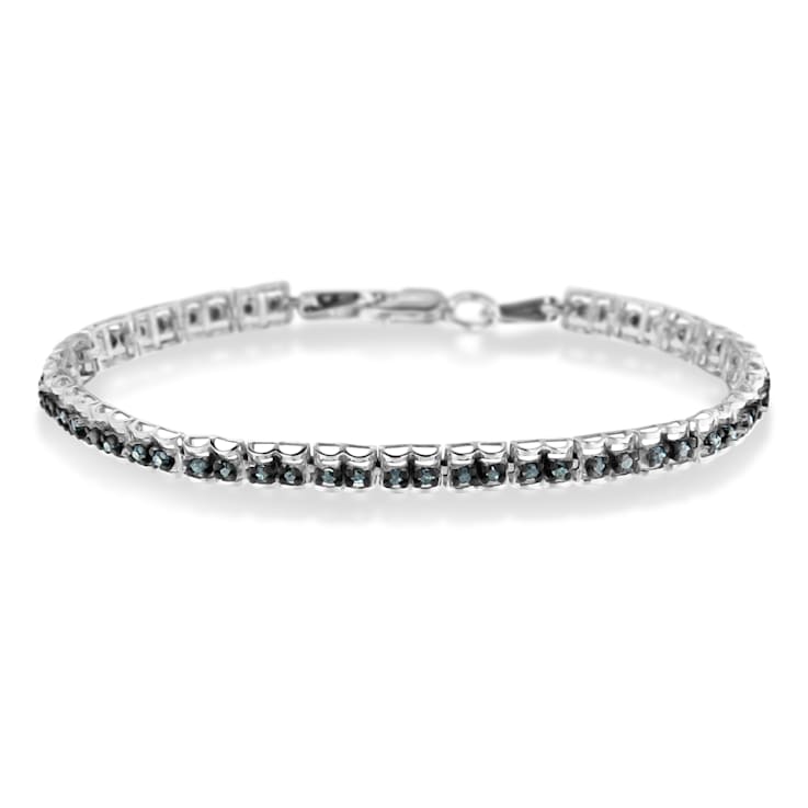 Black Rhodium over Sterling Silver 1.0ctw Rose Cut Blue Diamond
Double-Link 7" Tennis Bracelet