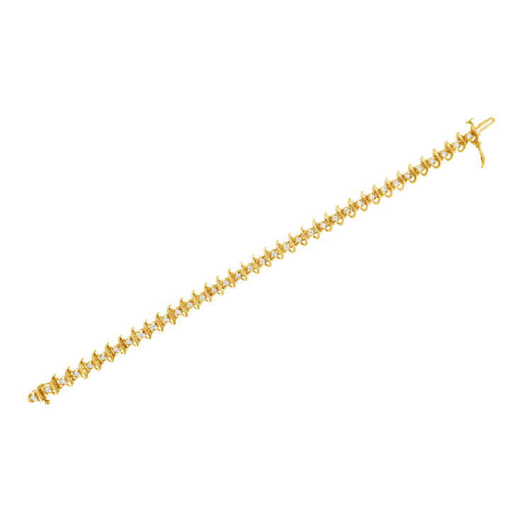 10K Yellow Gold Over Sterling Silver 1.0ctw Prong-Set Diamond Link Bracelet