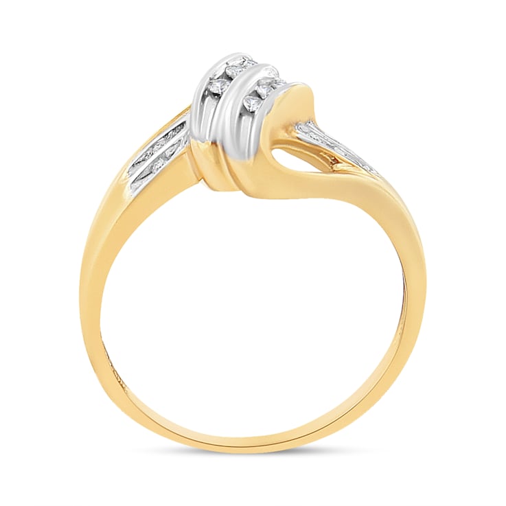 10K Yellow and White Gold 1/15ctw Round Diamond Bypass Ring (I2 Color,
I-J Clarity) - Size 7