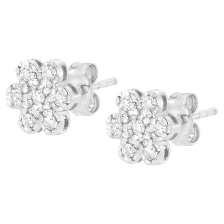 Sterling Silver 1/4ctw Diamond Floral Cluster Stud Earring