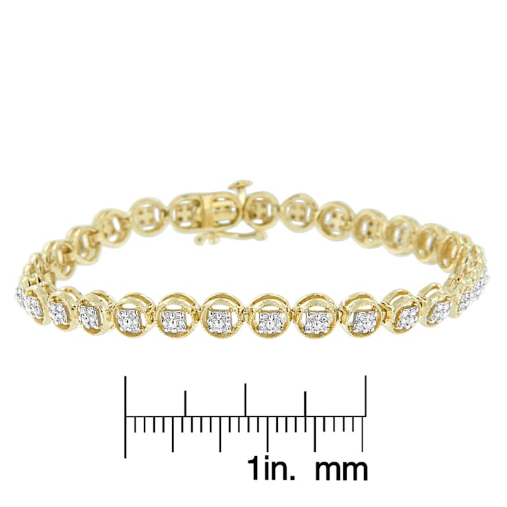 10K Yellow Gold Over Sterling Silver 1/10 Ctw Diamond Open Circle Tennis Bracelet