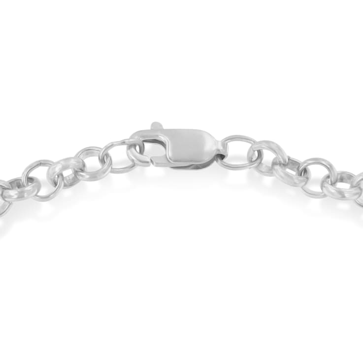 10K Yellow Gold 1/10ctw Diamond Awareness Ribbon & Heart Charm .925
Sterling Silver Rolo Bracelet