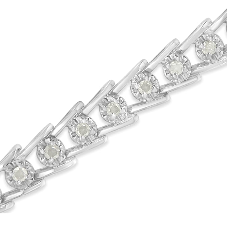 Sterling Silver 1.0ctw Rose-cut Diamond Wave link Bracelet