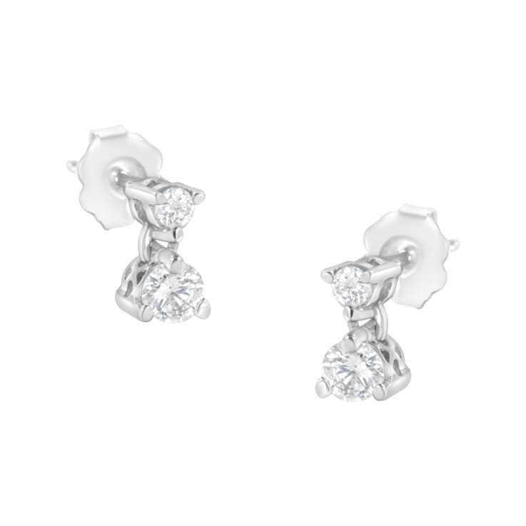 14K White Gold 1/2ctw Double Diamond Dangle Stud Earrings